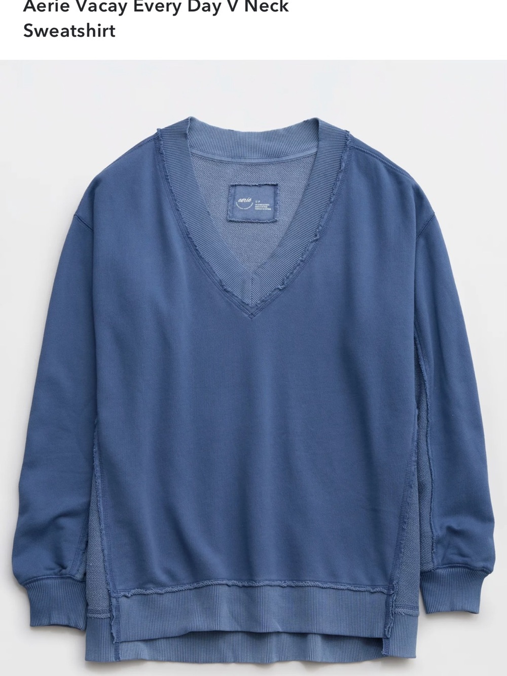 aerie Vacay Every Day V-Neck Sweatshirt in marbled blue - size xxs